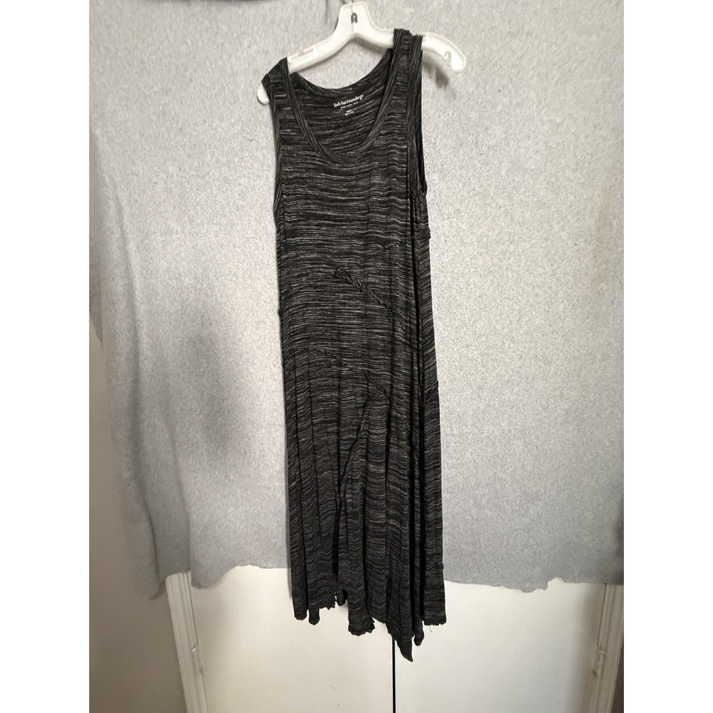 Soft Surroundings Dress Womens M‎ Gray Stripe Jersey Tank Maxi Asym Hem Casual